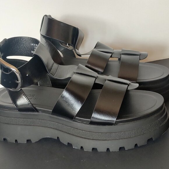 Black Platform Buckle Sandals Fisherman Chunky Goth Dominatrix ASOS size 10 - Picture 1 of 11